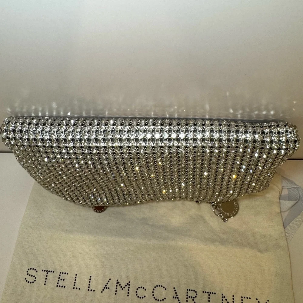 NWT Stella McCartney Crystal Rhinestone Soft Clutch W Silver Chain Crossbody
